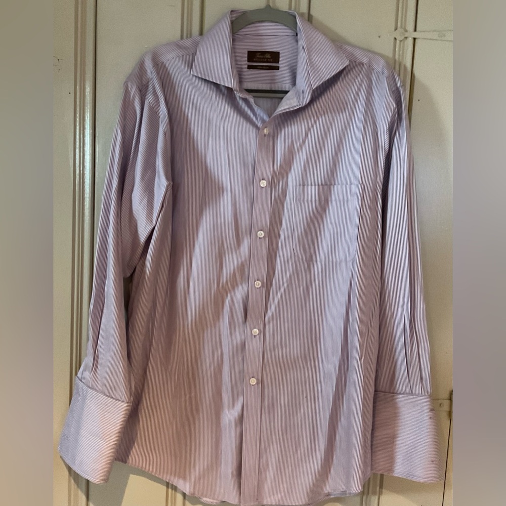 Tasso Elba Men's Dress Shirt - Light Purple Stripes